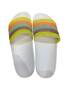 Nine West White Slides with Yellow, Coral, Mint, and Lavender Straps